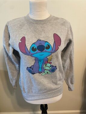 Disney Lilo & Stitch Gray Crewneck Pullover Sweatshirt with Scrump